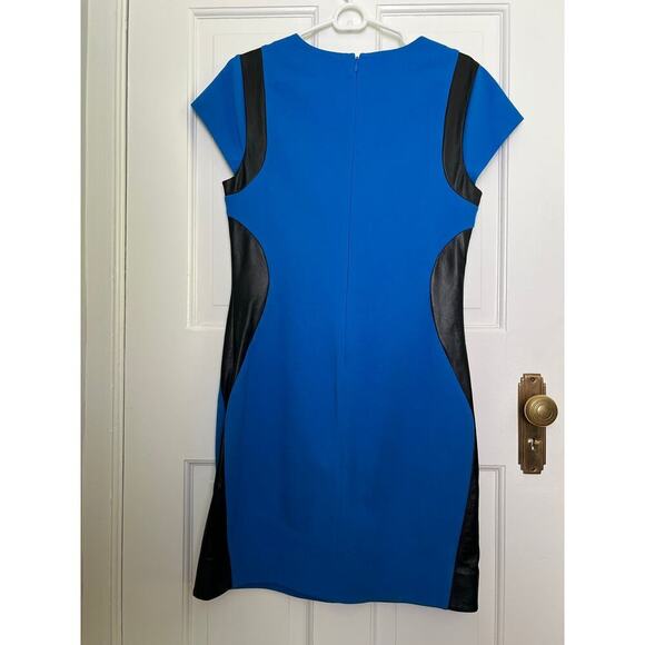 Diane Von Furstenberg Women's 12 Dress Blue Pele Leather Panel Mini Bodycon FLAW - Picture 3 of 16